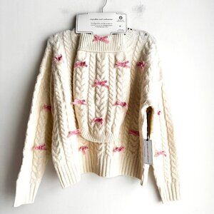 Cupcakes and CAshmere Ivory Pink Bow Sweater + Matching Dog Sweater Set M